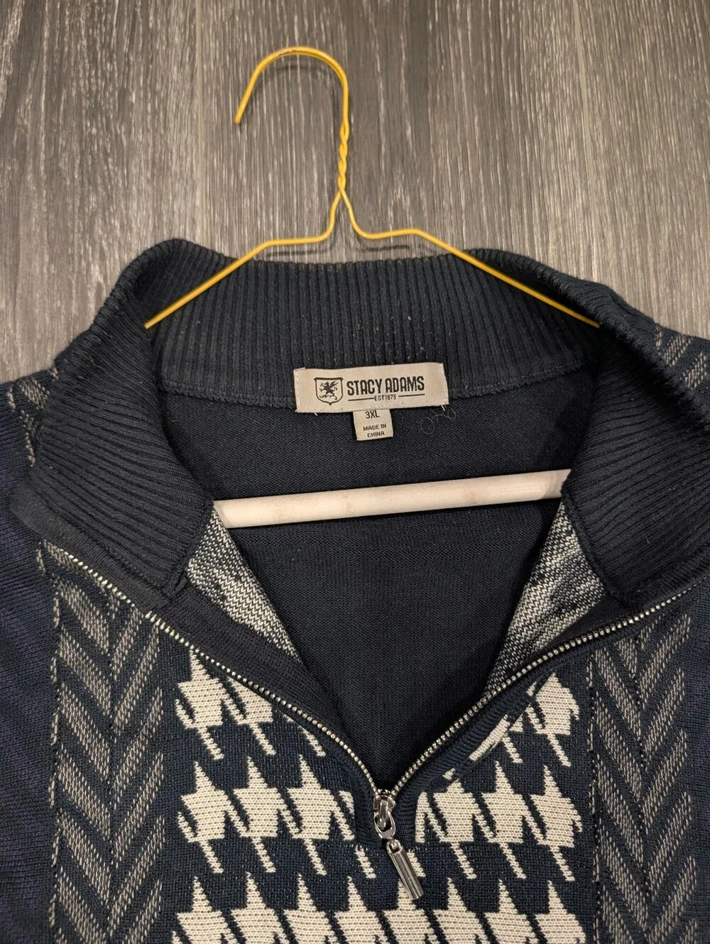 Stacy Adams Men's Navy Houndstooth Quarter-Zip Sweater